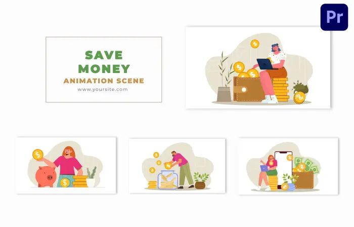 Money Saving Concept Vector Character Animation Scene